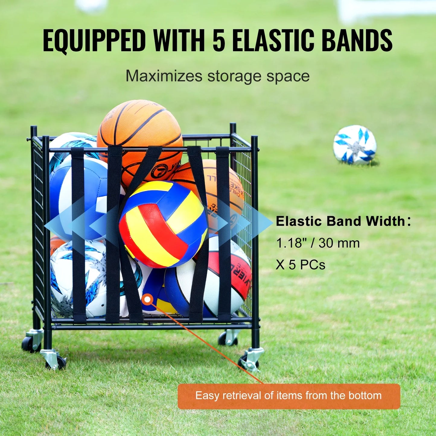Rolling Sports Ball Storage Cart Garages Sports Equipment Organizer Steel