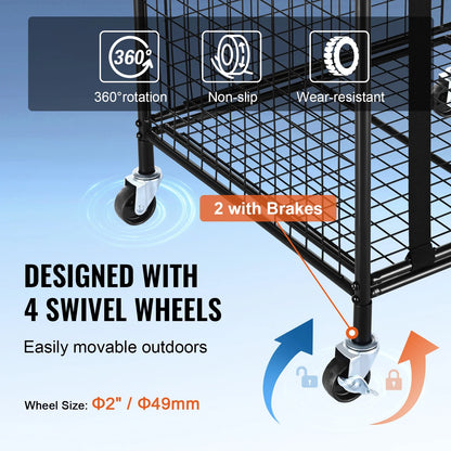 Rolling Sports Ball Storage Cart Garages Sports Equipment Organizer Steel